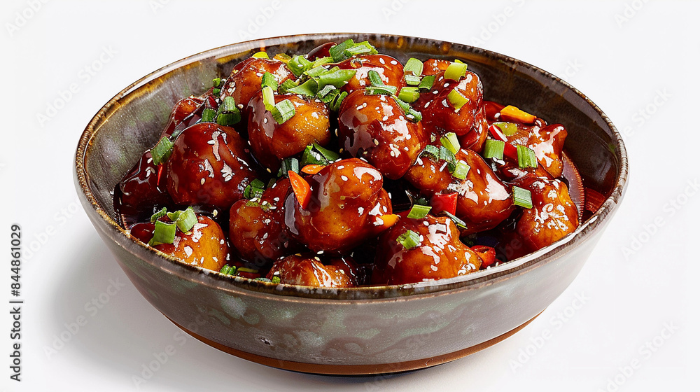 Chicken chilli manchurian bowl isolated on white background with clipping path Chicken chilli manchurian bowl isolated on white background with clipping path