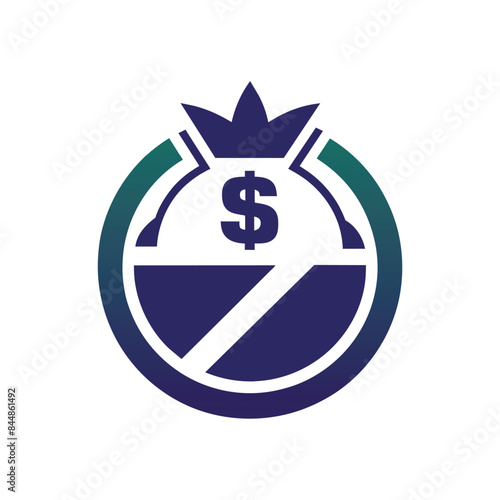 A Minimalist Logo Utilizing Negative Space to Create a Crown and Money Bag, A minimalistic logo utilizing negative space to create a subtle reference to money management