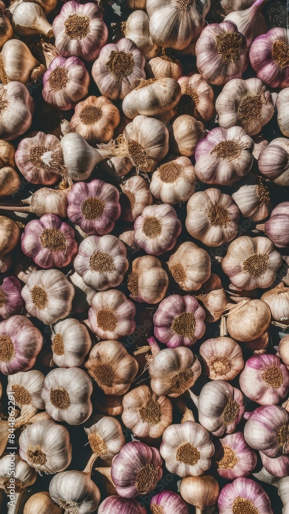 A pile of many fresh garlic bulbs A pile of many fresh garlic bulbs