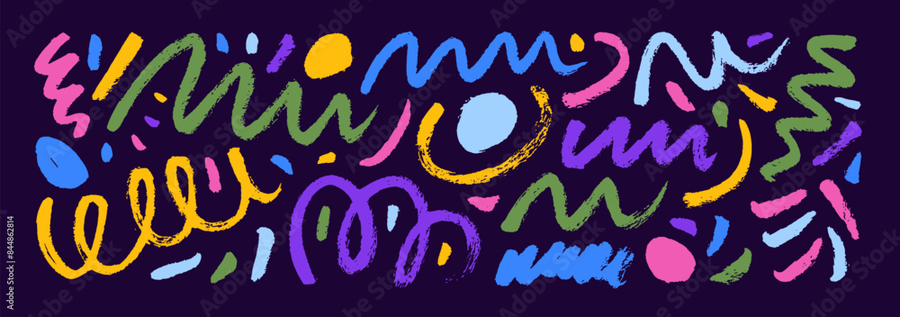 Colorful abstract doodle lines and bold dots. Hand drawn brush or crayon drawings, scribble simple. elements for diagrams and notes. Freehand emphasis lines and strokes. Doodle dividers. Colorful abstract doodle lines and bold dots. Hand drawn brush or crayon drawings, scribble simple. elements for diagrams and notes. Freehand emphasis lines and strokes. Doodle dividers.
