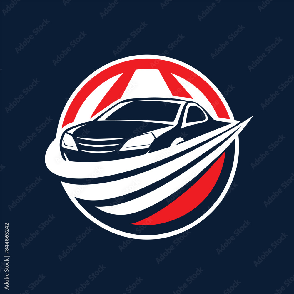 A simplistic logo design featuring a black car in a circle with red and white stripes. The logo is inspired by the world of automobiles, A simplistic logo inspired by the world of automobiles A simplistic logo design featuring a black car in a circle with red and white stripes. The logo is inspired by the world of automobiles, A simplistic logo inspired by the world of automobiles