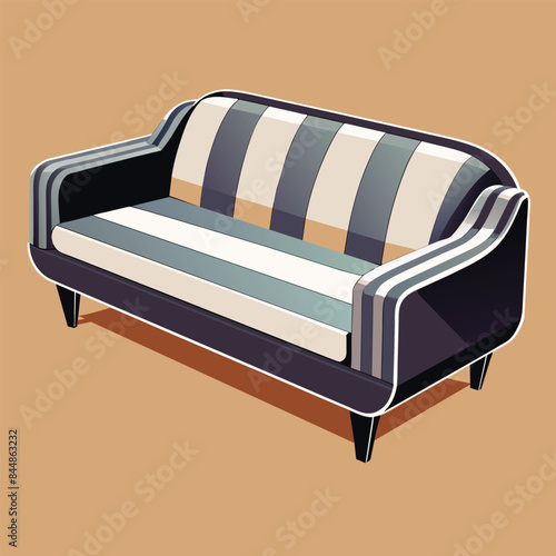 A modern, stylish sofa with a striped upholstery design, A sleek and contemporary sofa design with a plush, monochromatic upholstery