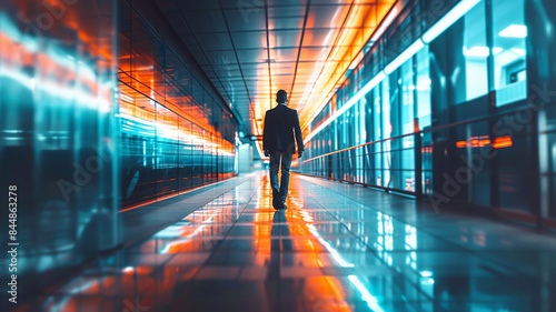 low angle view of a businessman walking in office, Corporate Life Business person Walking © Moribuz Studio