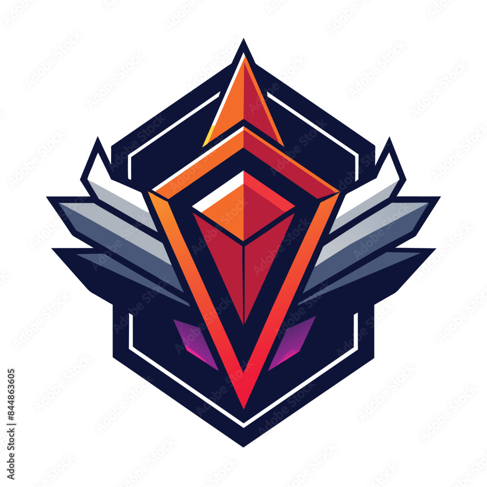 A sleek and modern design with a red diamond in the center, surrounded by wings and a hexagon, A sleek and modern design incorporating geometric shapes for an advertising agency