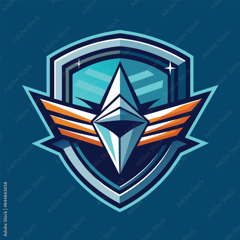 A modern, sleek emblem featuring a diamond shape with wings within a shield, A sleek and modern emblem for a cutting-edge software development company A modern, sleek emblem featuring a diamond shape with wings within a shield, A sleek and modern emblem for a cutting-edge software development company