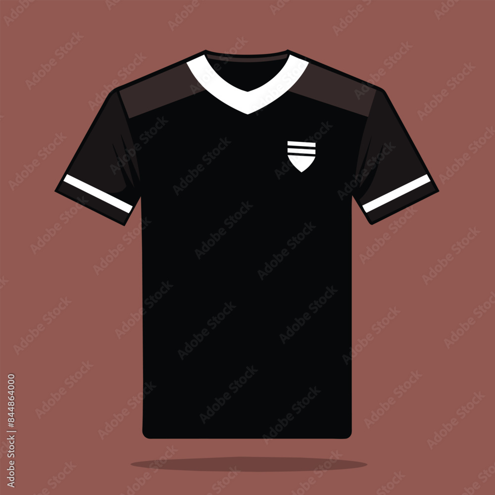 A black t-shirt with a white geometric design on the chest and white trim around the neckline and sleeves, A sleek black t-shirt with a small white geometric shape A black t-shirt with a white geometric design on the chest and white trim around the neckline and sleeves, A sleek black t-shirt with a small white geometric shape