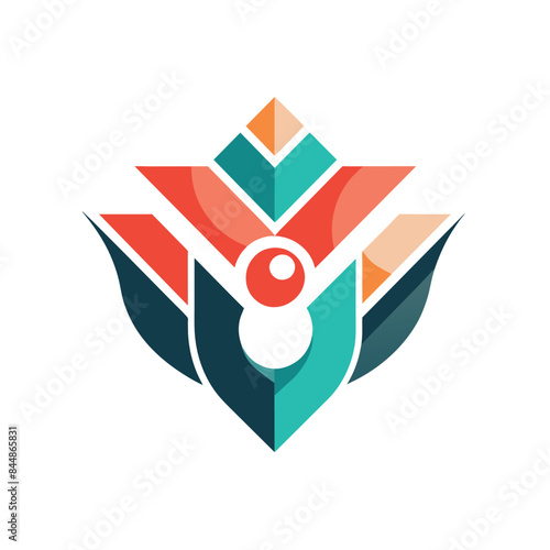 A geometric, abstract logo featuring a stylized flower with a central circle and minimalist typography, Abstract logo utilizing minimalist typography and simple shapes