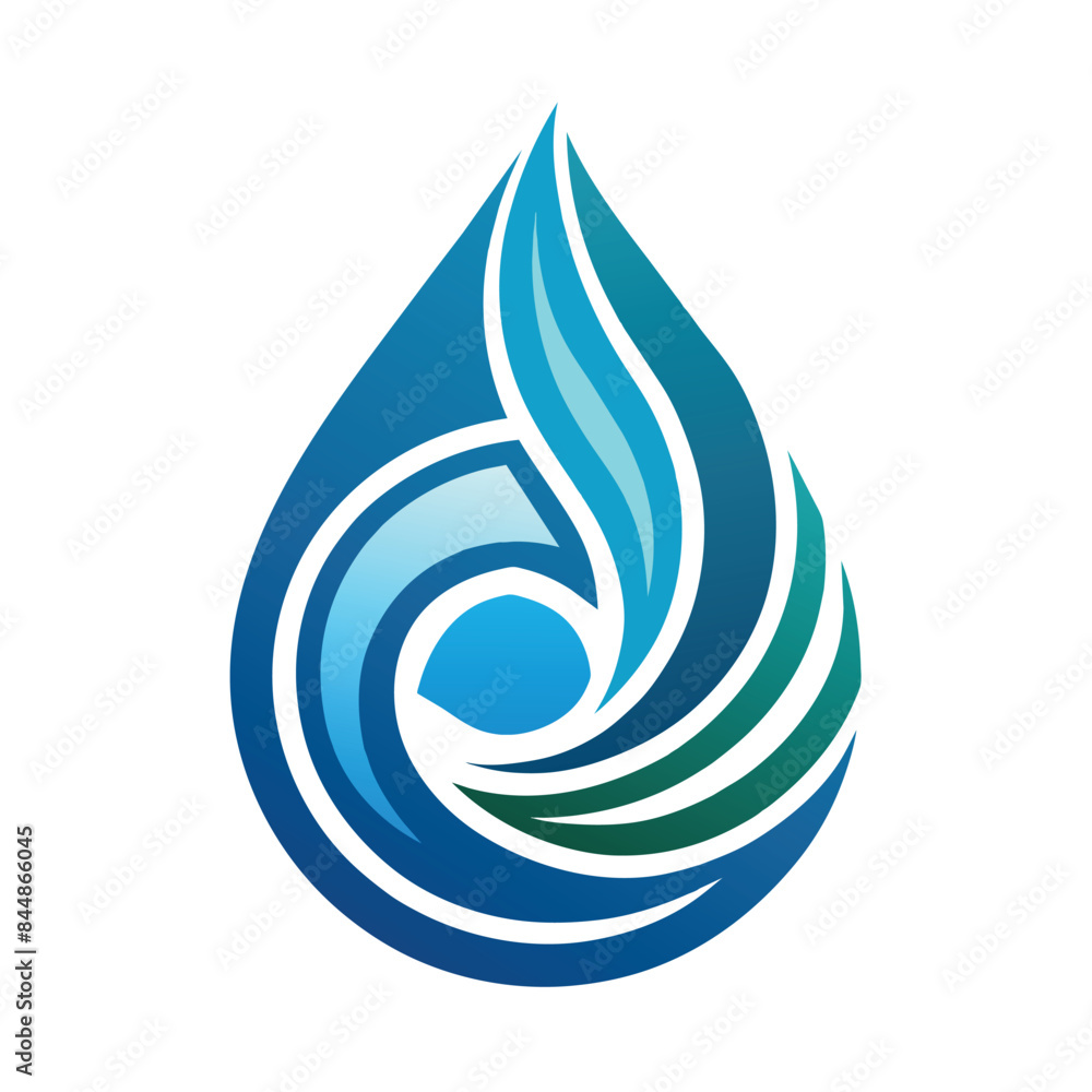 A stylized blue waterdrop logo design with swirling green and blue lines, Abstract waterdrop logo design illustration vector template A stylized blue waterdrop logo design with swirling green and blue lines, Abstract waterdrop logo design illustration vector template