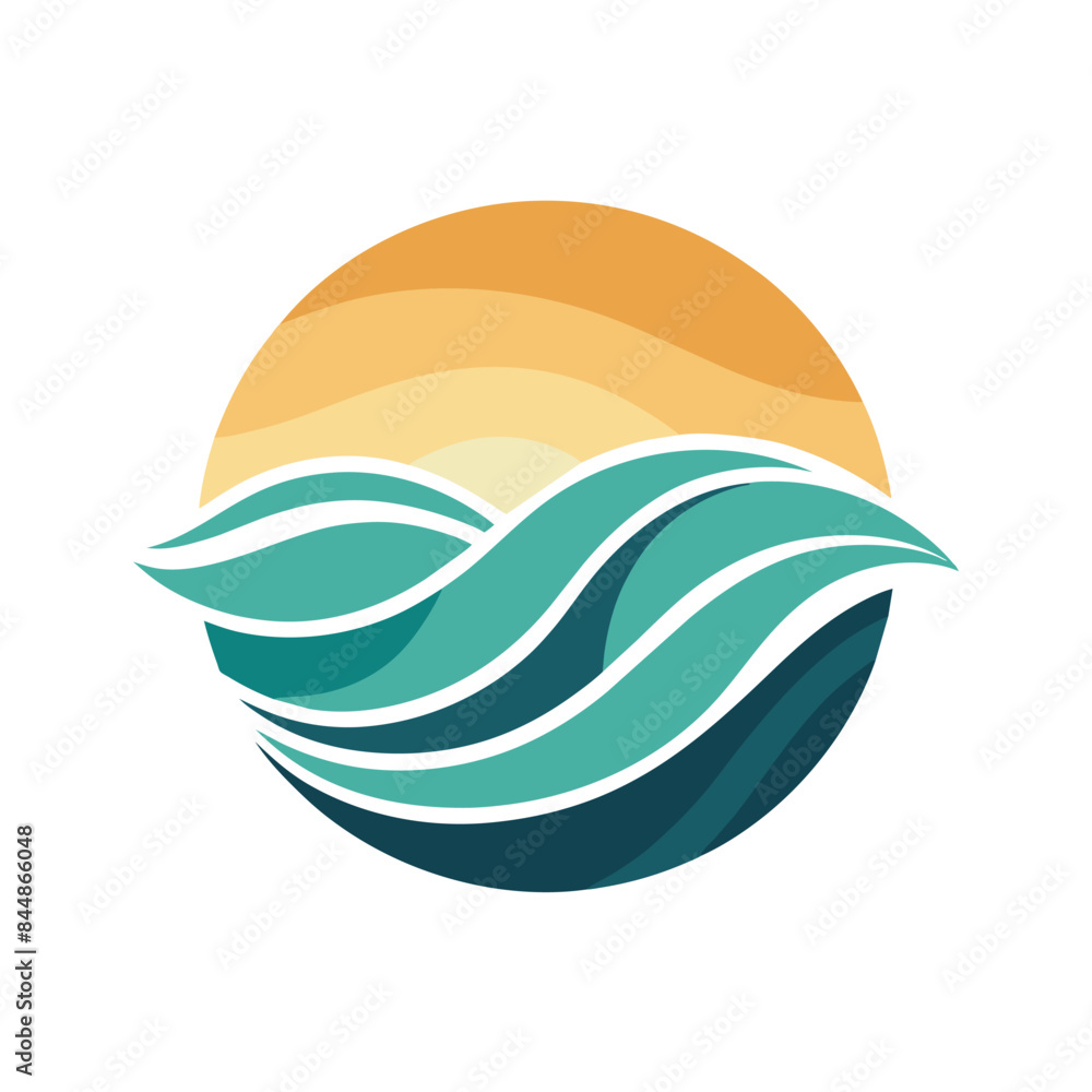 Abstract wave design with calming hues and a setting sun, Abstract waves in soothing hues for a coastal theme Abstract wave design with calming hues and a setting sun, Abstract waves in soothing hues for a coastal theme