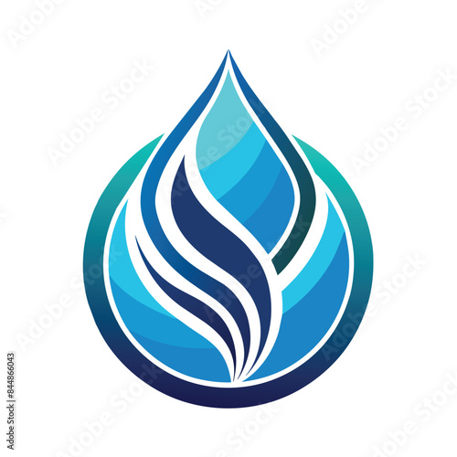 A blue and green waterdrop logo illustration vector design, featuring a stylized droplet inside a circle, Abstract waterdrop logo design illustration vector template