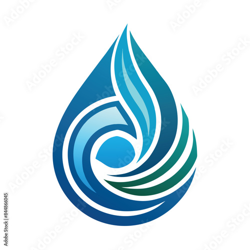 A stylized blue waterdrop logo design with swirling green and blue lines, Abstract waterdrop logo design illustration vector template