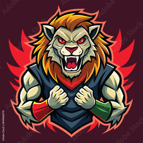 Wallpaper Mural A fierce, digitally illustrated, vector mascot logo design featuring a roaring zombie lion king with red eyes, Aggressive Zombie King Lion, Vector Mascot Logo Torontodigital.ca