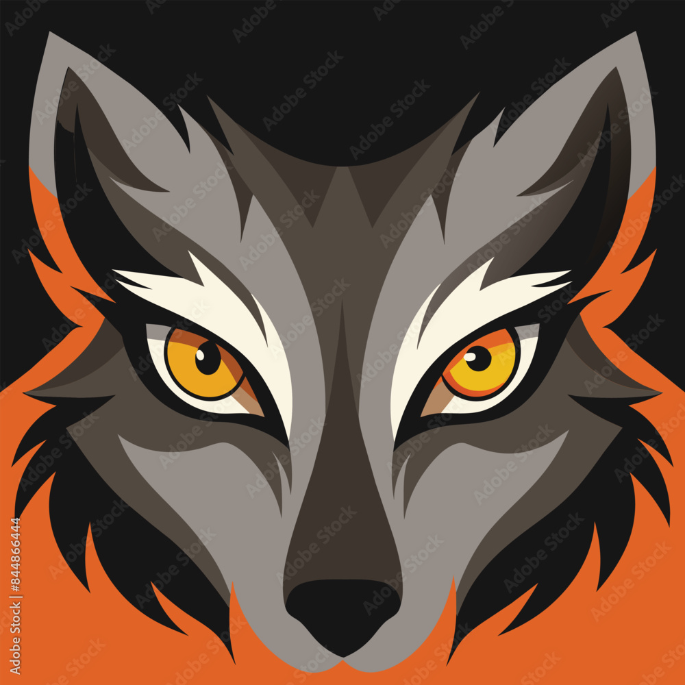 A close-up digital illustration of a wolfs eyes, depicted in an abstract style against an orange background, An abstract interpretation of a wolf's eyes in a minimalist style A close-up digital illustration of a wolfs eyes, depicted in an abstract style against an orange background, An abstract interpretation of a wolf's eyes in a minimalist style