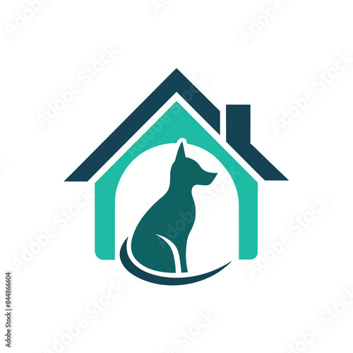 An abstract representation of a dog sitting inside a home, symbolizing the bond between pets and their owners, An abstract representation of a home with a pet inside