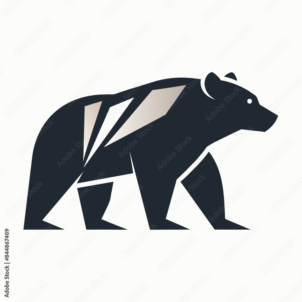 A stylized black bear silhouette in a minimalist geometric design, Bear silhouette in a geometric design A stylized black bear silhouette in a minimalist geometric design, Bear silhouette in a geometric design
