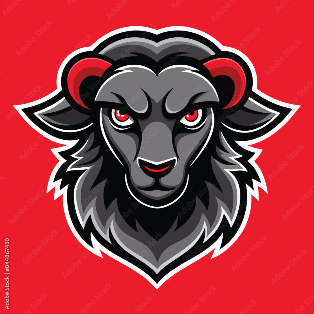 Obraz premium Illustration of a black sheep mascot with red eyes and ears, Black Sheep Logo Mascot, Distinctive Illustration Vector Graphic