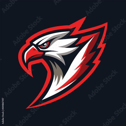 A simple, modern logo design featuring a falcons head in red and white, set against a dark background, simple Fox minimalist modern vector  logo design