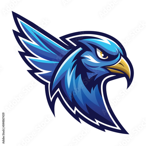 A vector graphic illustration of a blue falcons head with a wing, Blue Falcon Logo, Captivating Vector Graphic