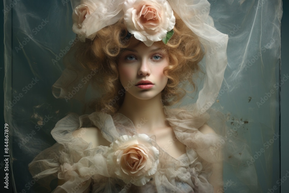 Capturing the ethereal beauty of a young woman surrounded by delicate flowers in a dreamlike, romantic, and whimsical portrait Capturing the ethereal beauty of a young woman surrounded by delicate flowers in a dreamlike, romantic, and whimsical portrait