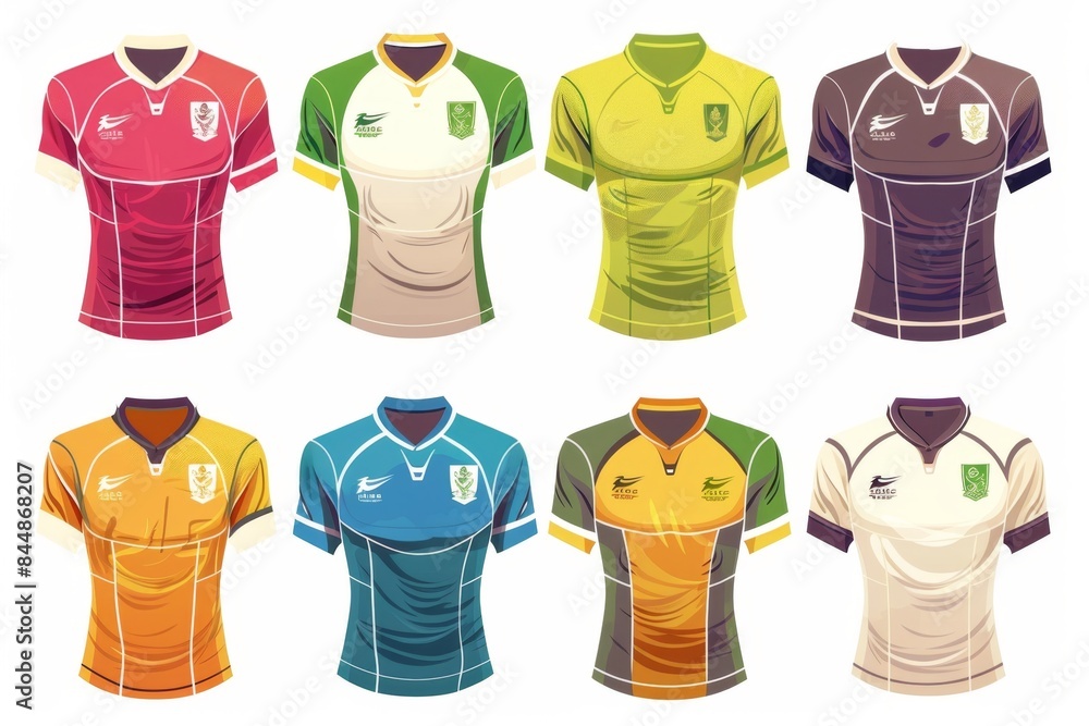 a vector style illustration of detailed rugby jerseys, with clean lines and vibrant colors, set against a white background a vector style illustration of detailed rugby jerseys, with clean lines and vibrant colors, set against a white background