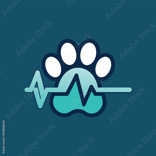 A simple, clean design featuring a pet paw print with a heartbeat line running through it, Clean, minimalistic design of a pet paw and heartbeat line