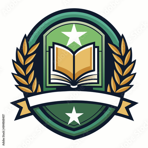 A stylized emblem with a book, stars, and wheat wreath, Conceptualize a clean and stylish emblem for a book publisher