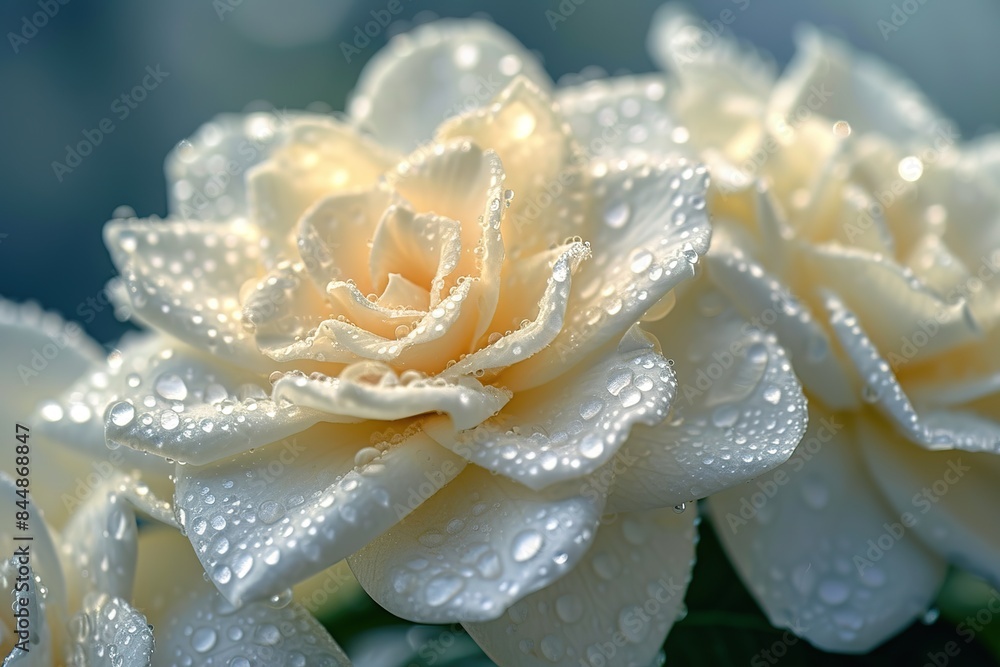 Gardenias flower petals with water drops on it. Close up. Gardenias flower petals with water drops on it. Close up.