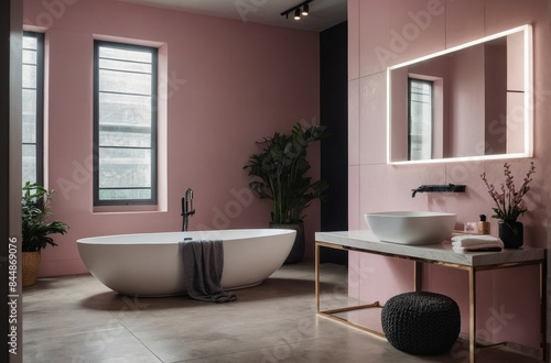 modern bathroom interior with a bathtub