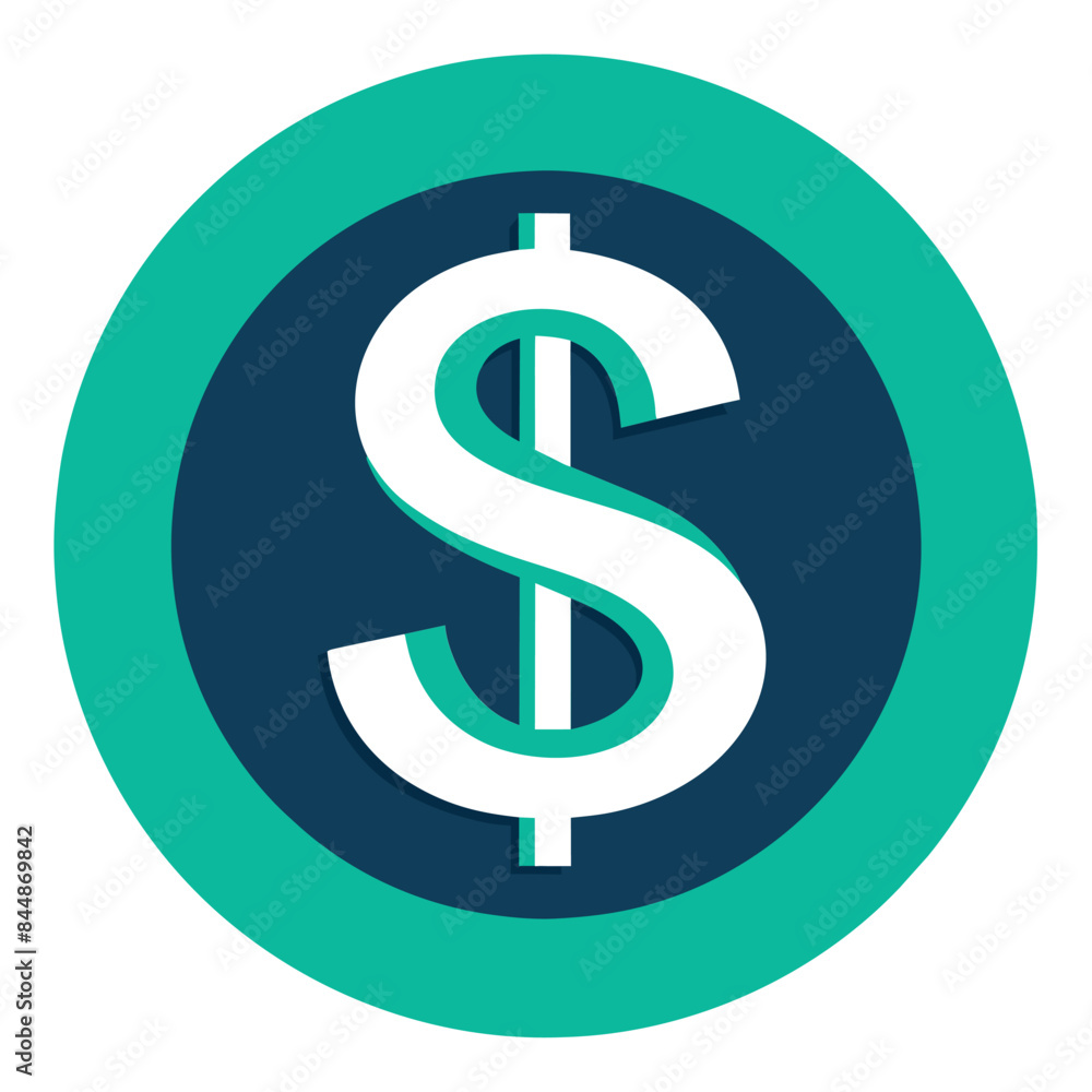 A simple, stylized icon depicting a dollar sign in a circle with a teal and dark blue color scheme, Create a minimalist icon featuring a stylized dollar sign for a financial consulting business A simple, stylized icon depicting a dollar sign in a circle with a teal and dark blue color scheme, Create a minimalist icon featuring a stylized dollar sign for a financial consulting business