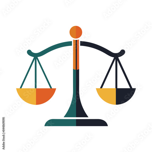 A simple, flat design of a balance scale in green, orange, and black, Create a minimalist logo featuring a balance scale to symbolize trust and integrity in investing