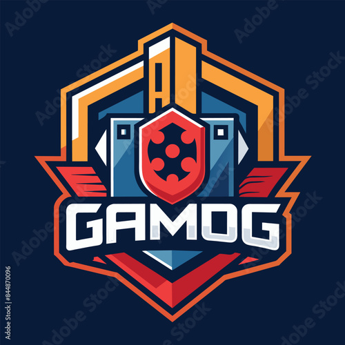 A logo design for a gaming blog, featuring a shield with three dots and wings, Create a minimalist logo for a gaming blog or news website