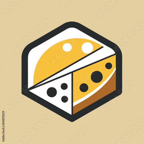 A simple, modern logo featuring a hexagon shape filled with a stylized image of a cheese wedge, Create a minimalist logo for a specialty cheese shop with a simple cheese wedge graphic