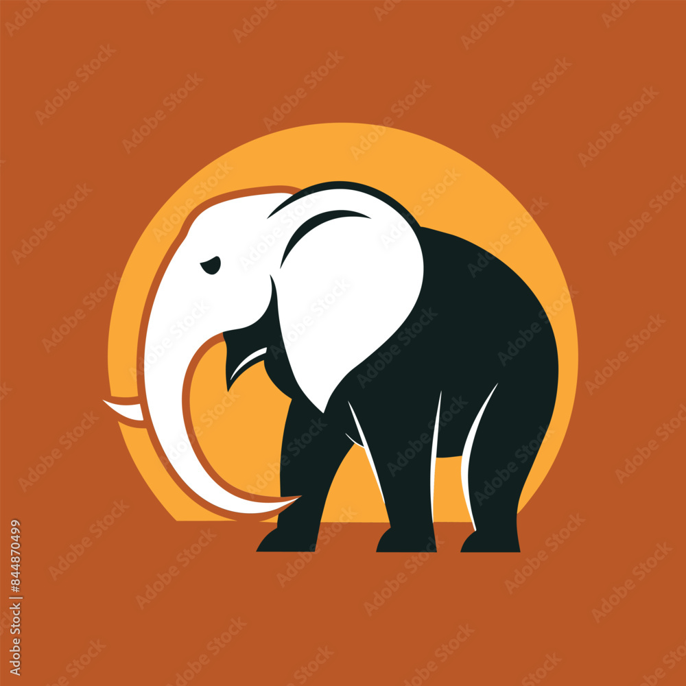 A simplified logo design featuring a black and white elephant standing against a yellow sun, Create a minimalist logo inspired by the majestic elephant's silhouette A simplified logo design featuring a black and white elephant standing against a yellow sun, Create a minimalist logo inspired by the majestic elephant's silhouette
