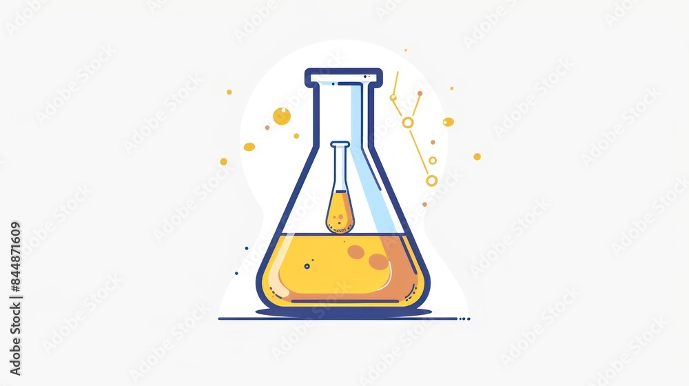 Illustrated Erlenmeyer Flask With Yellow Liquid on White Background Illustrated Erlenmeyer Flask With Yellow Liquid on White Background