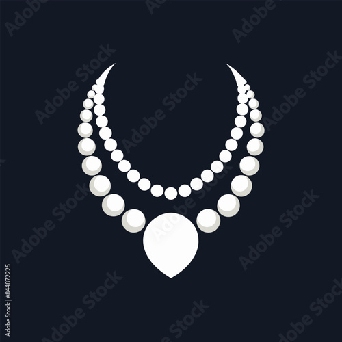 A simple, elegant design featuring a pear-shaped pendant on a double strand of pearls, Design a minimalist logo featuring a timeless pearl necklace