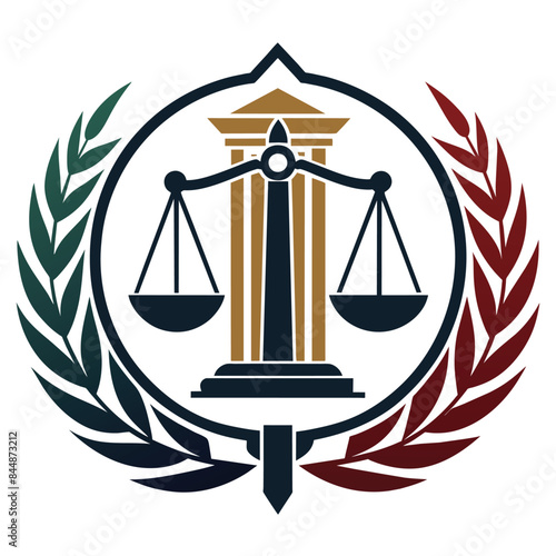 A logo design featuring scales of justice, pillars, and a laurel wreath, representing law and justice, Design a simple logo that exudes professionalism for a legal advisory firm