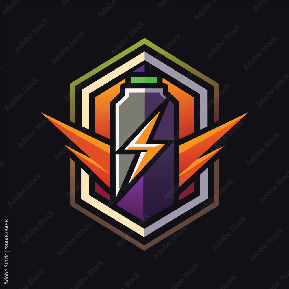 Modern Geometric Re Logo Design With Spray Can and Lightning Bolt, Design a sleek and modern logo with a geometric representation of a battery icon Modern Geometric Re Logo Design With Spray Can and Lightning Bolt, Design a sleek and modern logo with a geometric representation of a battery icon