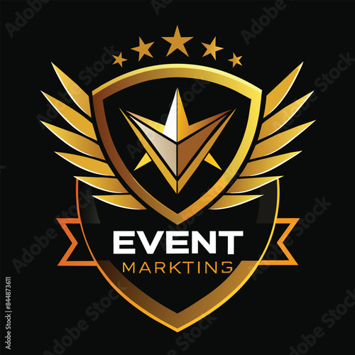 Sleek Gold Shield Logo Design for Event Marketing, Design a sleek and sophisticated logo for an event marketing agency