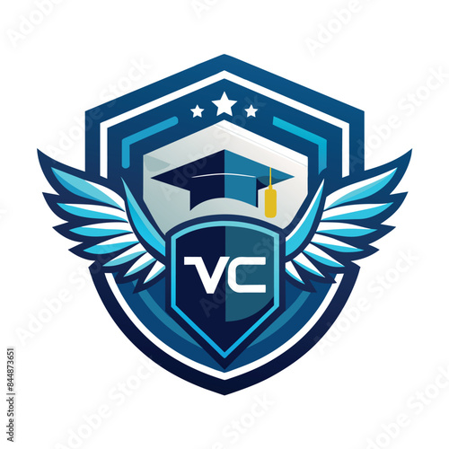 Sleek Blue and White Tech Education Logo Design Featuring Wings and Graduation Cap, Design a sleek logo for a tech-focused educational startup