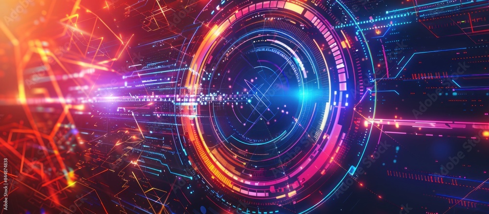 Technology digital circle style HUD interface display time machine neon light Background wallpaper AI generated image Technology digital circle style HUD interface display time machine neon light Background wallpaper AI generated image
