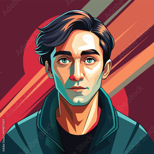 A stylized portrait of a young man with a serious expression, showcasing subtle textures and vibrant colors, Experiment with subtle textures to add depth and sophistication