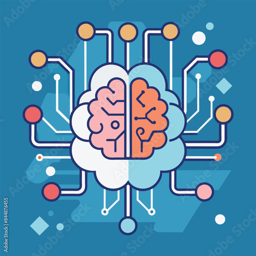 A simple, colorful illustration depicts a brain with connected circuitry, symbolizing a tech incubator, Generate a minimalist symbol for a tech incubator focused on AI development