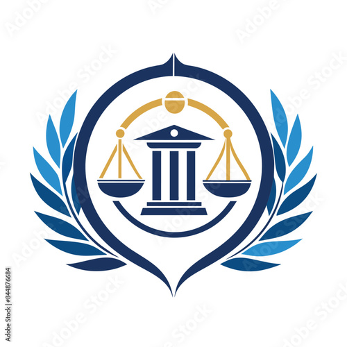 A circular logo featuring a scale of justice, a laurel wreath, and a shield in a minimalist design, Generate a simple yet powerful logo for a legal advisory service