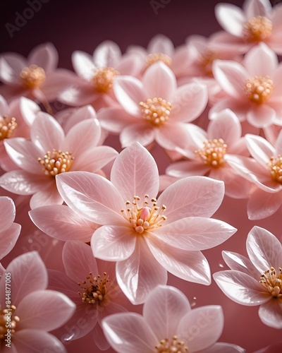 Abstract pink glass flowers and gemstones with rose gold background 