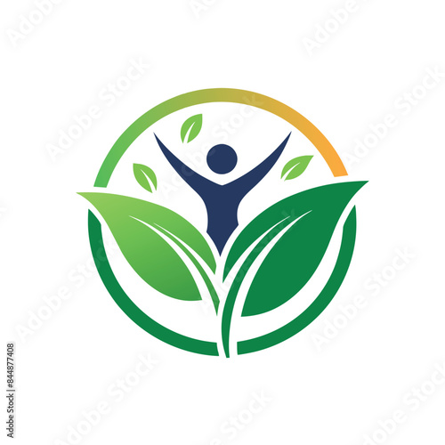A minimalist logo with a stylized person surrounded by green leaves in a circle, simple Fox minimalist modern vector  logo design