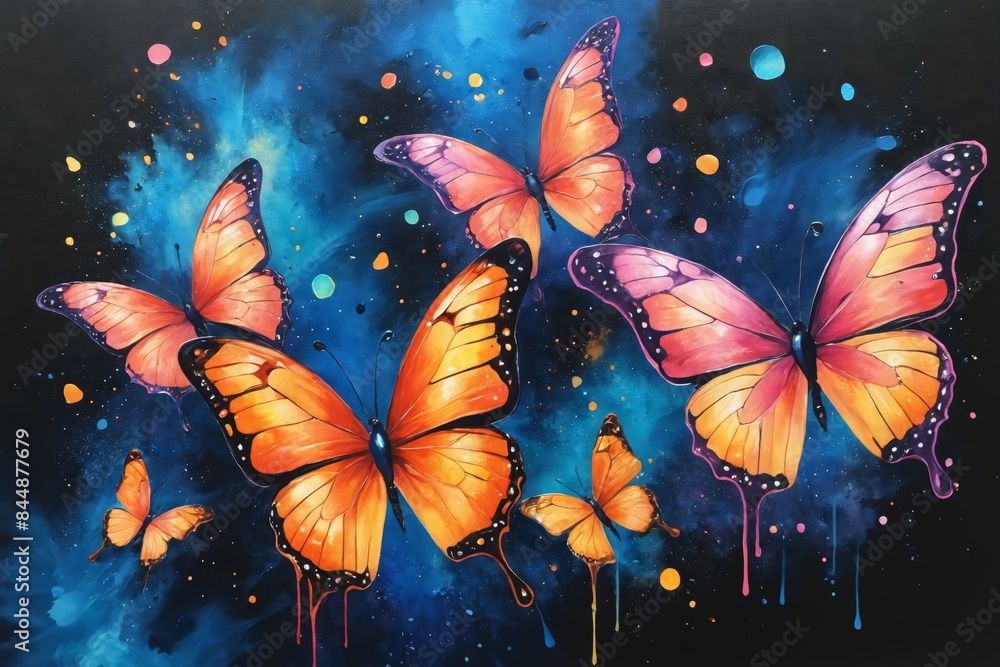 Flourish of Colorful Butterflies in Abstract Realm. Flourish of Colorful Butterflies in Abstract Realm.