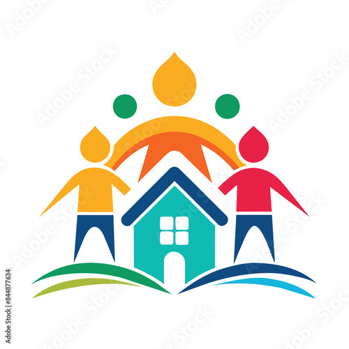 A minimalist icon depicting a diverse and colorful cityscape, representing a homeschooling support group, Icon for a homeschooling support group