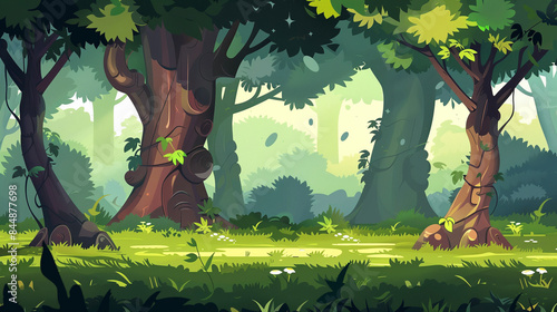 Game asset, 2d Cartoon Style background game scene, forest, forest element, flat, vector