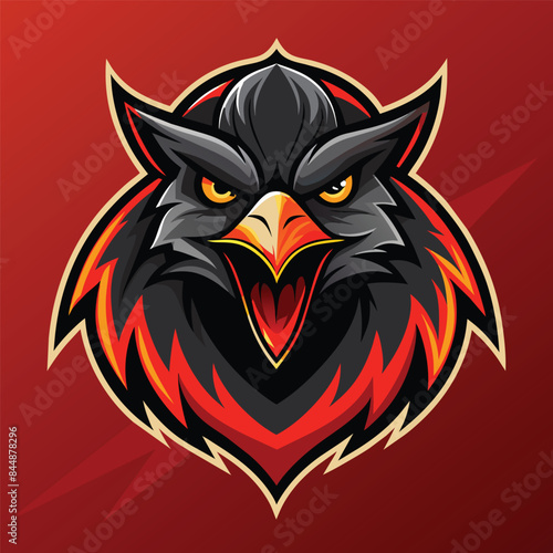 A close-up of a scary crow mascot with sharp eyes and a menacing expression, Intimidating Scary Crow Logo Mascot, Striking Vector