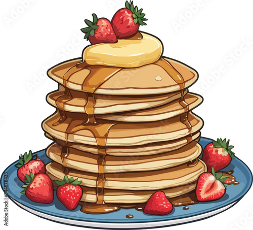 Strawberry Syrup Pancakes Vector Illustration for Graphics Design, Menus, and Marketing Materials. Generative AI